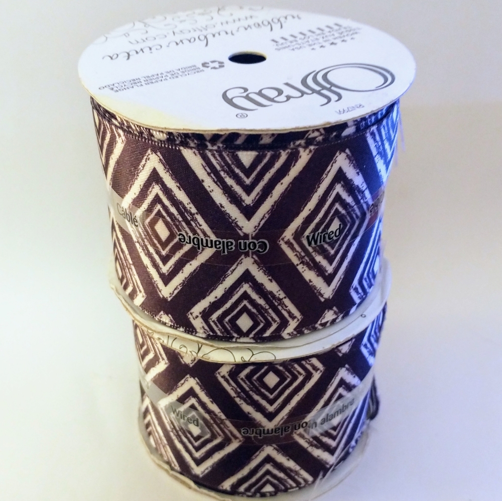 Offray 2.25" x 9' Navy Brown Diamonds Wired Moveable Satin Ribbon